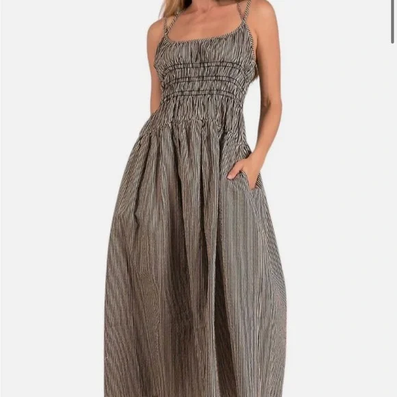 ELAN black and tan striped dress - Picture 1 of 4